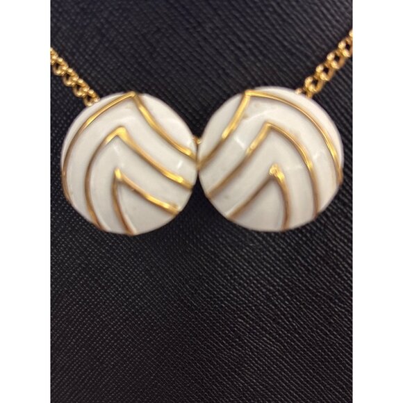 Vintage Monet White & Gold Chevron Clip-On Earrings - Timeless Statement Jewelry - Picture 1 of 8